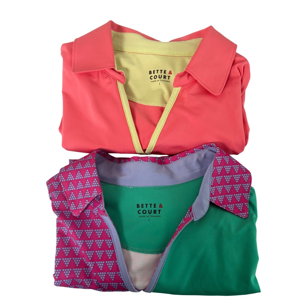 Bette & Court Golf Polo Shirts Womens L Peach Teal Lot of 2 Athletic Performance